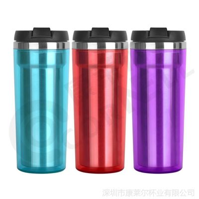 2018新款內(nèi)鋼外塑隨行杯420ml雙層防漏不銹鋼隨行杯低價(jià)促銷(xiāo)水杯